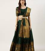 Beautiful South Indian Style Semi-Stitched Half Saree with Blouse and Dupatta for Women