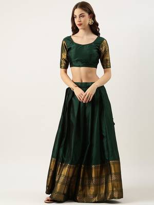 Beautiful South Indian Style Semi-Stitched Half Saree with Blouse and Dupatta for Women 3