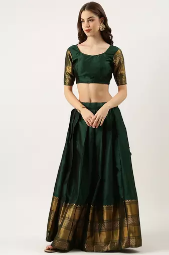 Beautiful South Indian Style Semi-Stitched Half Saree with Blouse and Dupatta for Women