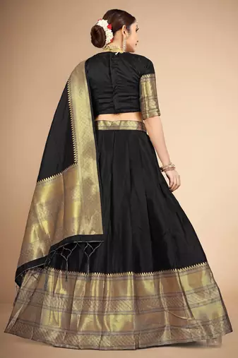 Beautiful South Indian Style Semi-Stitched Half Saree with Blouse and Dupatta for Women
