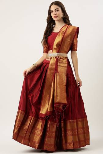 Beautiful South Indian Style ed Half Saree with Blouse and Dupatta for Women