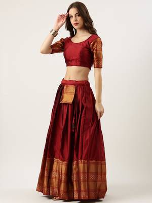 Beautiful South Indian Style Semi-Stitched Half Saree with Blouse and Dupatta for Women 3