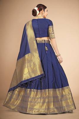 Beautiful South Indian Style Semi-Stitched Half Saree with Blouse and Dupatta for Women 1