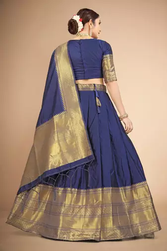 Beautiful South Indian Style Semi-Stitched Half Saree with Blouse and Dupatta for Women
