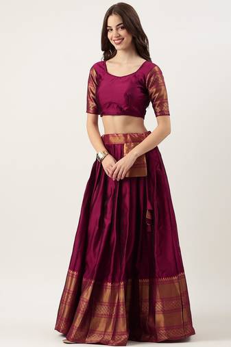 Beautiful South Indian Style Semi-Stitched Half Saree with Blouse and Dupatta for Women