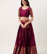 Beautiful South Indian Style Semi-Stitched Half Saree with Blouse and Dupatta for Women