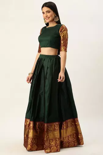 Pochampalli Deep Green & Maroon Lehenga