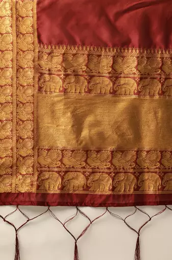 Pochampalli Deep Green & Maroon Lehenga