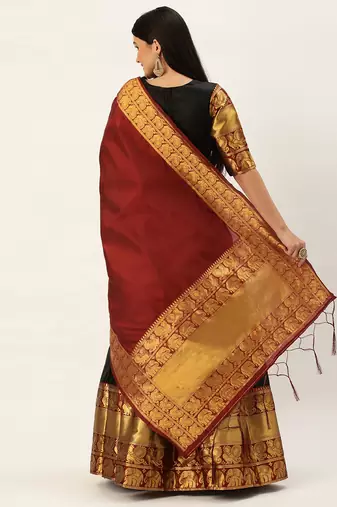 Beautiful South Indian Style Semi-Stitched Half Saree with Blouse and Dupatta for Women