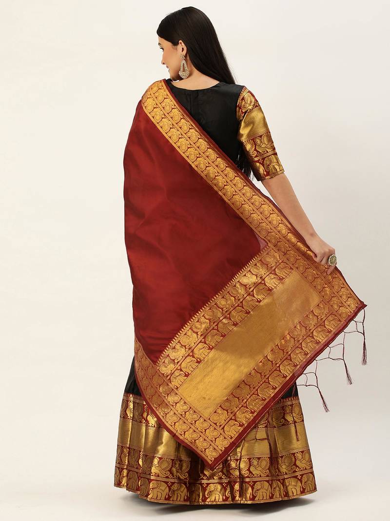 Beautiful South Indian Style Semi-Stitched Half Saree with Blouse and Dupatta for Women