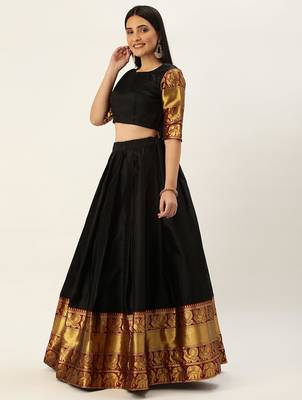 Beautiful South Indian Style Semi-Stitched Half Saree with Blouse and Dupatta for Women 3