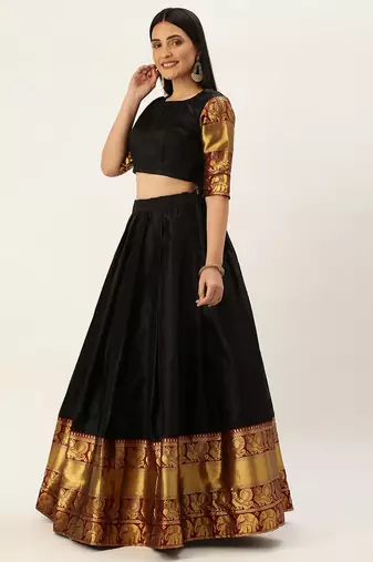 Beautiful South Indian Style Semi-Stitched Half Saree with Blouse and Dupatta for Women