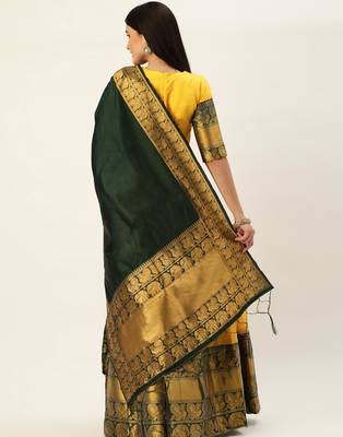Pochampalli Bright Yellow Silk Lehenga 2