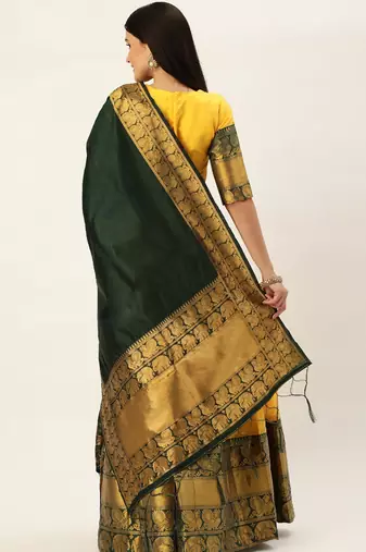 Pochampalli Bright Yellow Silk Lehenga