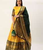 Pochampalli Bright Yellow Silk Lehenga