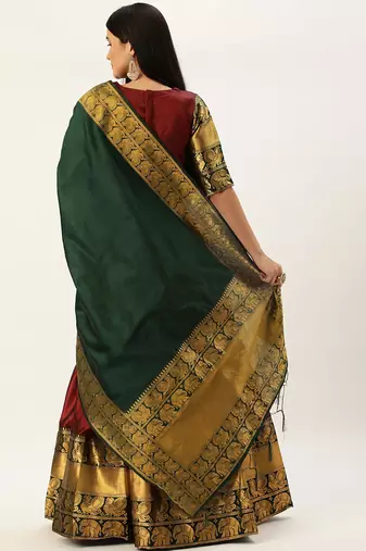 Beautiful South Indian Style Semi-Stitched Half Saree with Blouse and Dupatta for Women