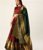 Beautiful South Indian Style Semi-Stitched Half Saree with Blouse and Dupatta for Women