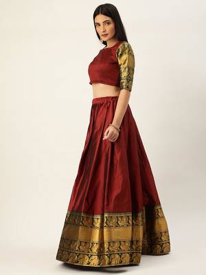 Beautiful South Indian Style Semi-Stitched Half Saree with Blouse and Dupatta for Women 3