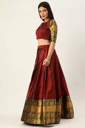 Beautiful South Indian Style Semi-Stitched Half Saree with Blouse and Dupatta for Women