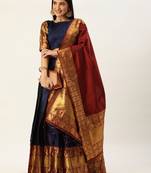 Beautiful South Indian Style Semi-Stitched Half Saree with Blouse and Dupatta for Women