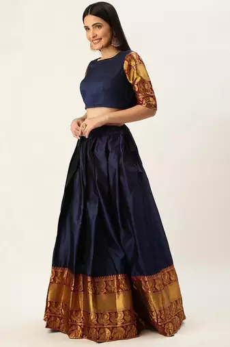 Beautiful South Indian Style Semi-Stitched Half Saree with Blouse and Dupatta for Women