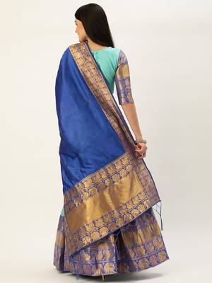 Beautiful South Indian Style Semi-Stitched Half Saree with Blouse and Dupatta for Women 2