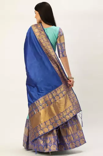 Beautiful South Indian Style Semi-Stitched Half Saree with Blouse and Dupatta for Women