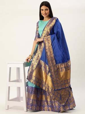 Beautiful South Indian Style Semi-Stitched Half Saree with Blouse and Dupatta for Women 1
