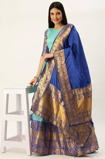 Beautiful South Indian Style Semi-Stitched Half Saree with Blouse and Dupatta for Women