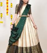 Beautiful South Indian Style Semi-Stitched Half Saree with Blouse and Dupatta for Women
