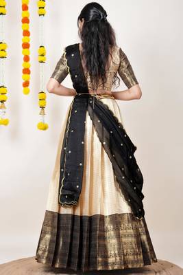 Beautiful South Indian Style Semi-Stitched Half Saree with Blouse and Dupatta for Women 2