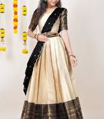 Beautiful South Indian Style Semi-Stitched Half Saree with Blouse and Dupatta for Women