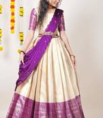 Beautiful South Indian Style Semi-Stitched Half Saree with Blouse and Dupatta for Women