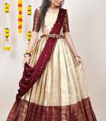 Beautiful South Indian Style Semi-Stitched Half Saree with Blouse and Dupatta for Women