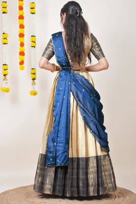 Beautiful South Indian Style Semi-Stitched Half Saree with Blouse and Dupatta for Women 2