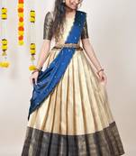 Beautiful South Indian Style Semi-Stitched Half Saree with Blouse and Dupatta for Women