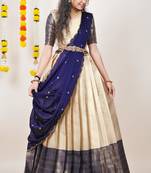 Beautiful South Indian Style Semi-Stitched Half Saree with Blouse and Dupatta for Women