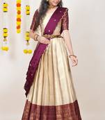 Beautiful South Indian Style Semi-Stitched Half Saree with Blouse and Dupatta for Women