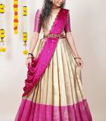Beautiful South Indian Style Semi-Stitched Half Saree with Blouse and Dupatta for Women
