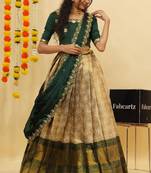 Beautiful South Indian Style Semi-Stitched Half Saree with Blouse and Dupatta for Women