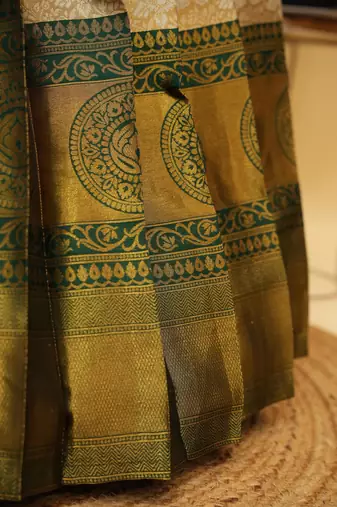 Beautiful South Indian Style Semi-Stitched Half Saree with Blouse and Dupatta for Women