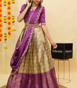 Beautiful South Indian Style Semi-Stitched Half Saree with Blouse and Dupatta for Women