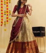 Beautiful South Indian Style Semi-Stitched Half Saree with Blouse and Dupatta for Women