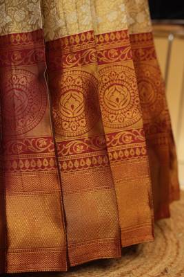 Beautiful South Indian Style Semi-Stitched Half Saree with Blouse and Dupatta for Women 4