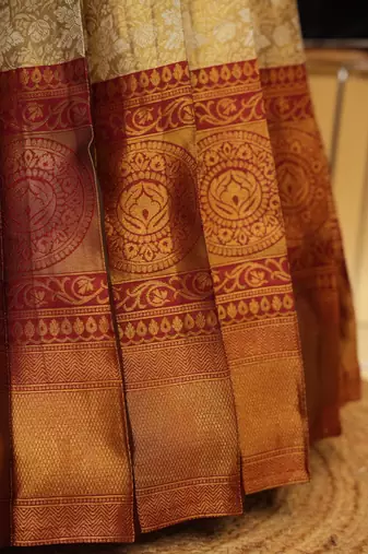 Beautiful South Indian Style Semi-Stitched Half Saree with Blouse and Dupatta for Women