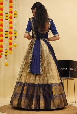 Beautiful South Indian Style Semi-Stitched Half Saree with Blouse and Dupatta for Women 2