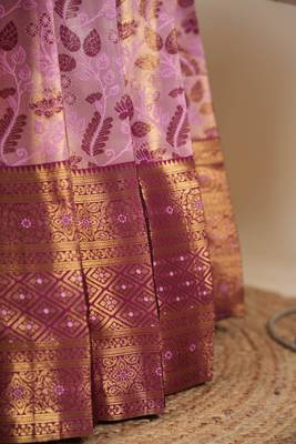 Beautiful South Indian Style Semi-Stitched Half Saree with Blouse and Dupatta for Women 4
