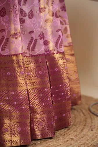 Beautiful South Indian Style Semi-Stitched Half Saree with Blouse and Dupatta for Women