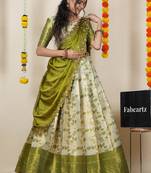 Beautiful South Indian Style Semi-Stitched Half Saree with Blouse and Dupatta for Women