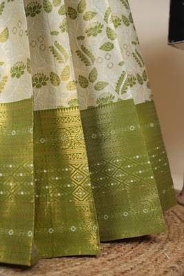 Beautiful South Indian Style Semi-Stitched Half Saree with Blouse and Dupatta for Women 4